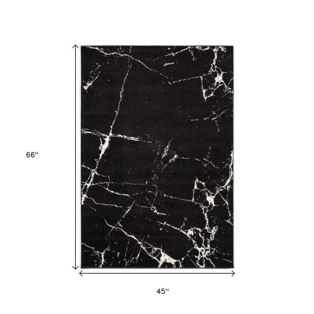 4' X 6' Black And White Abstract Breakage Area Rug