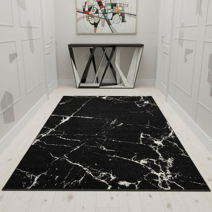 8' X 11' Black And White Abstract Breakage Area Rug