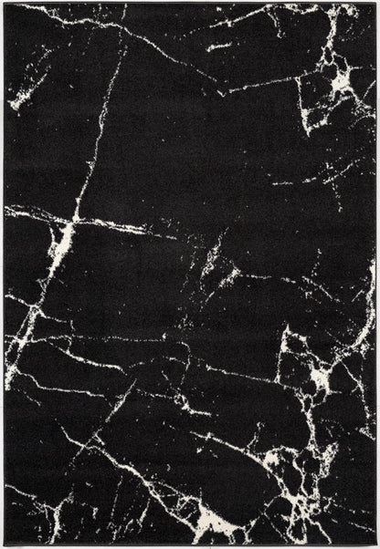 7' X 9' Black And White Abstract Breakage Area Rug