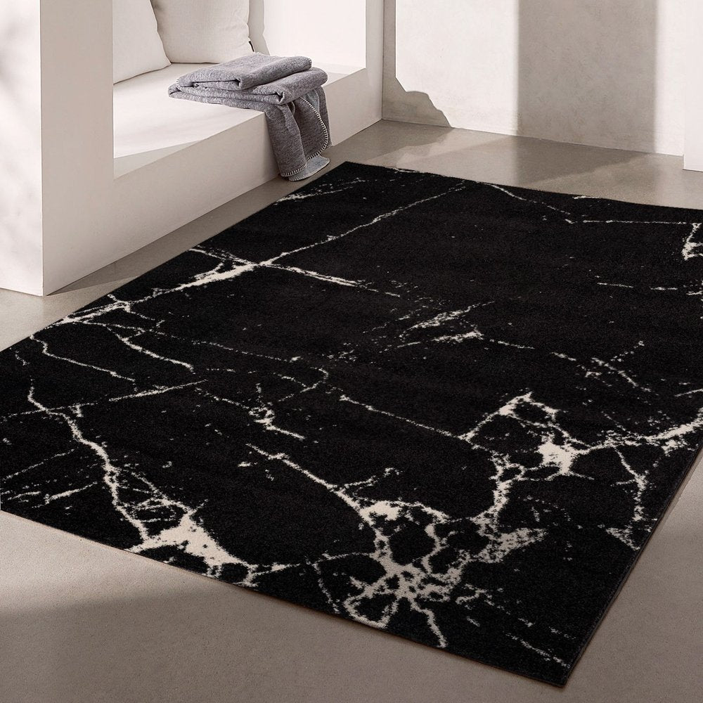 4' X 6' Black And White Abstract Breakage Area Rug