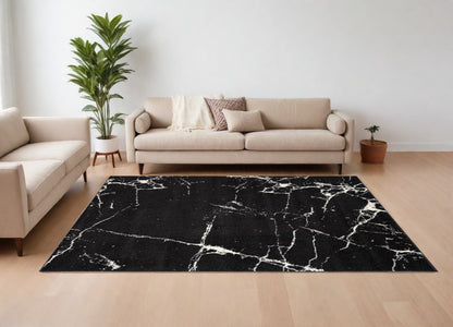 7' X 9' Black And White Abstract Breakage Area Rug