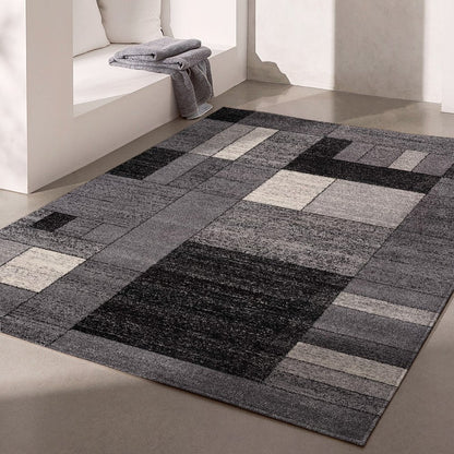 7' X 9' Gray Distressed Geometric Area Rug