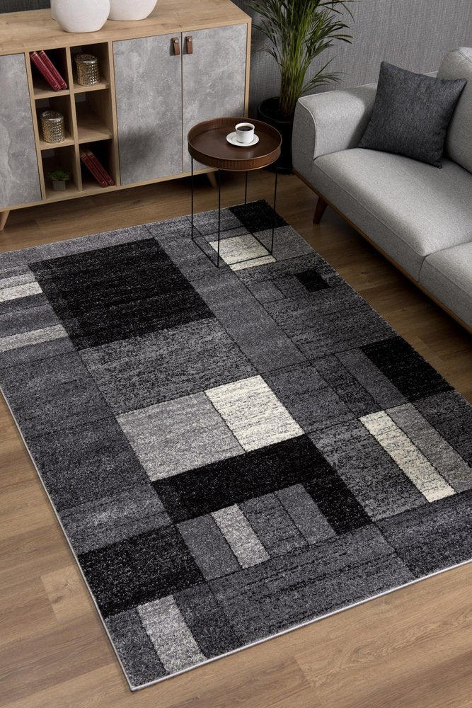 7' X 9' Gray Distressed Geometric Area Rug