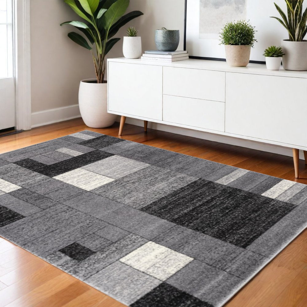 8' X 11' Gray Distressed Geometric Area Rug