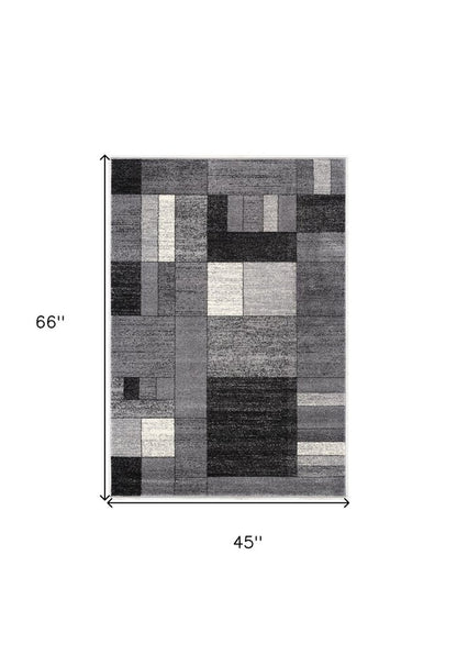 7' X 9' Gray Distressed Geometric Area Rug