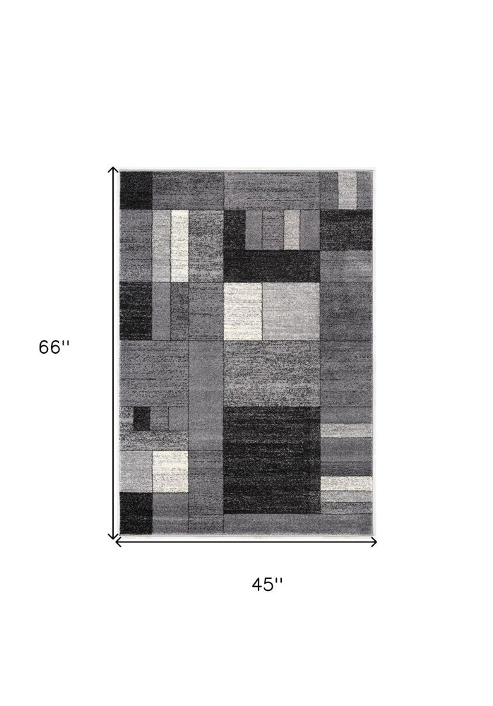 7' X 9' Gray Distressed Geometric Area Rug