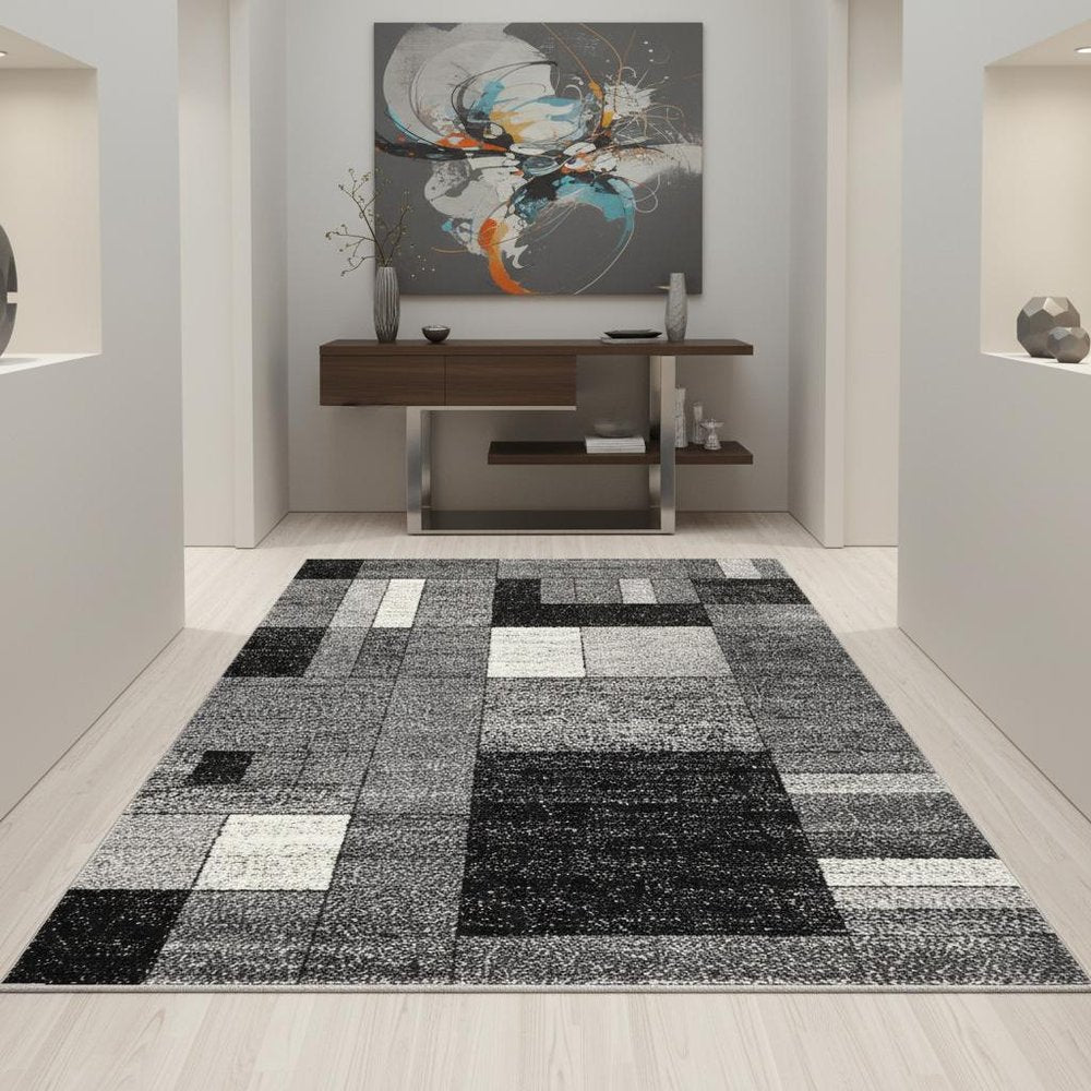 7' X 9' Gray Distressed Geometric Area Rug