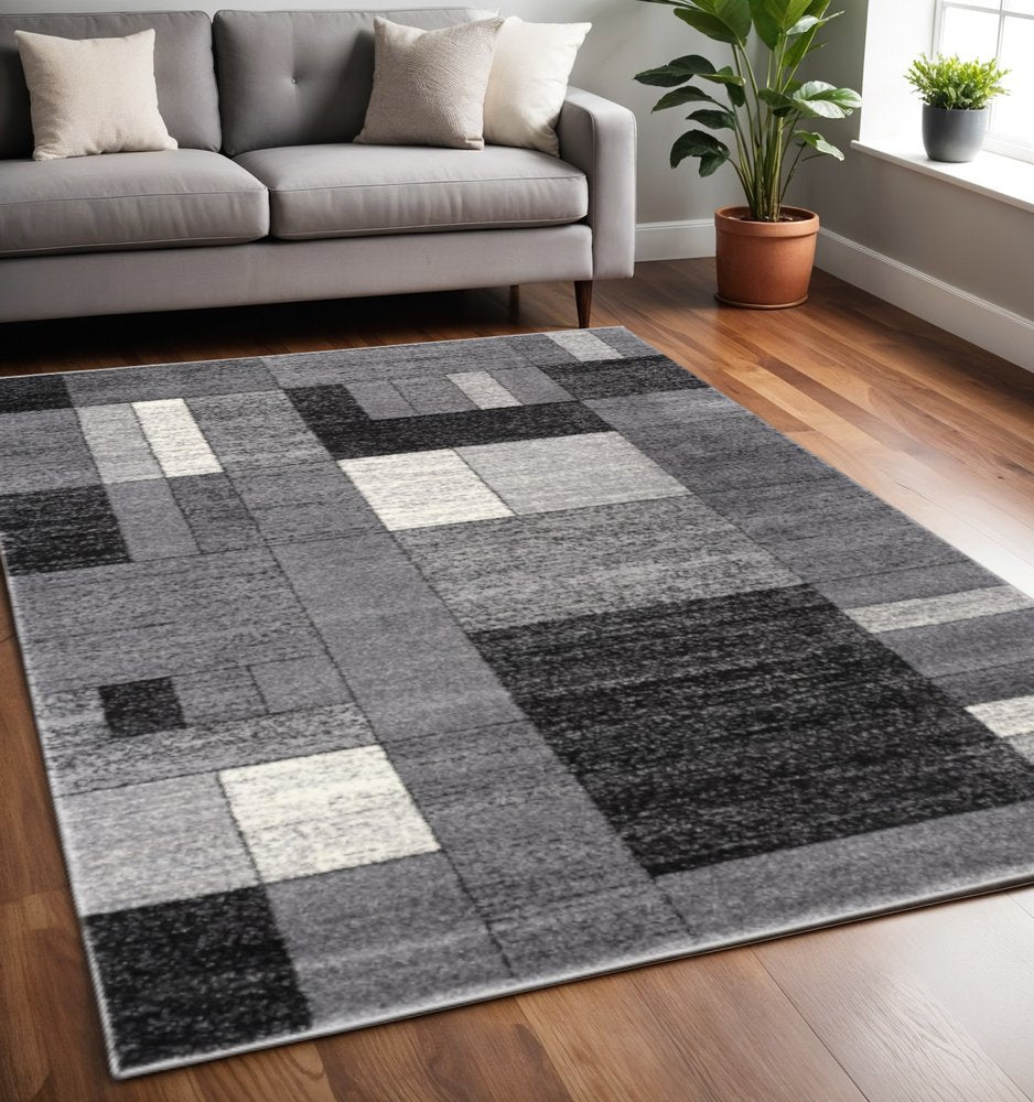 8' X 11' Gray Distressed Geometric Area Rug