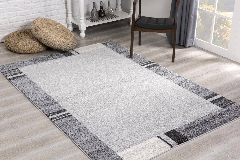 8' X 11' Gray Modern Bordered Area Rug