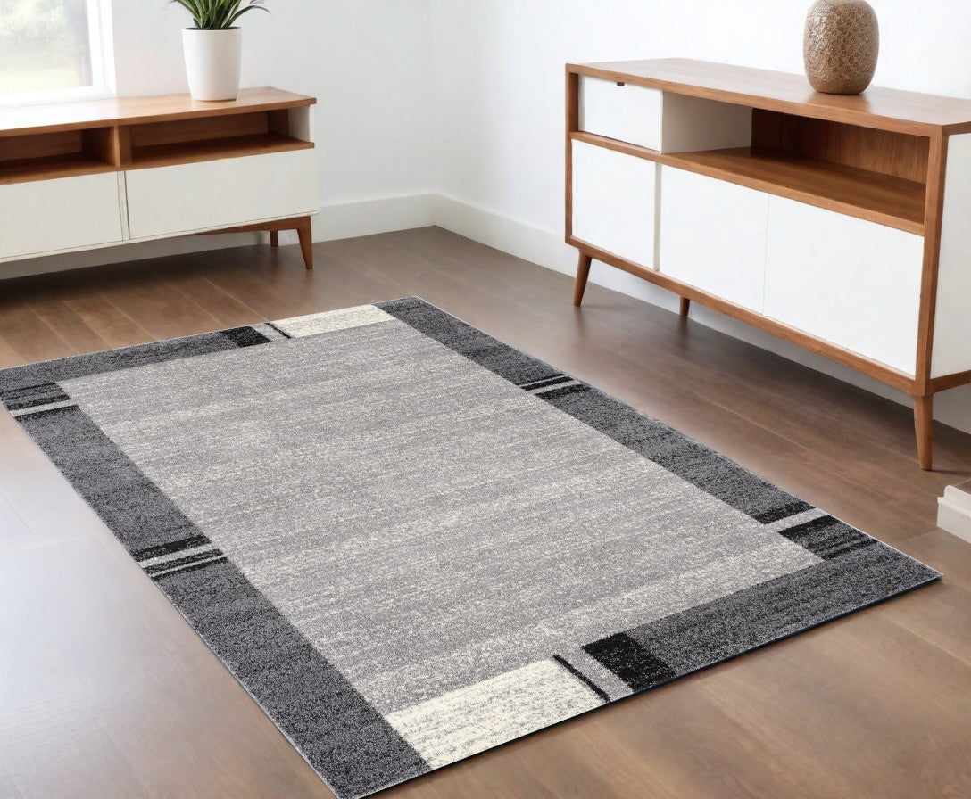 5' X 8' Gray Modern Bordered Area Rug