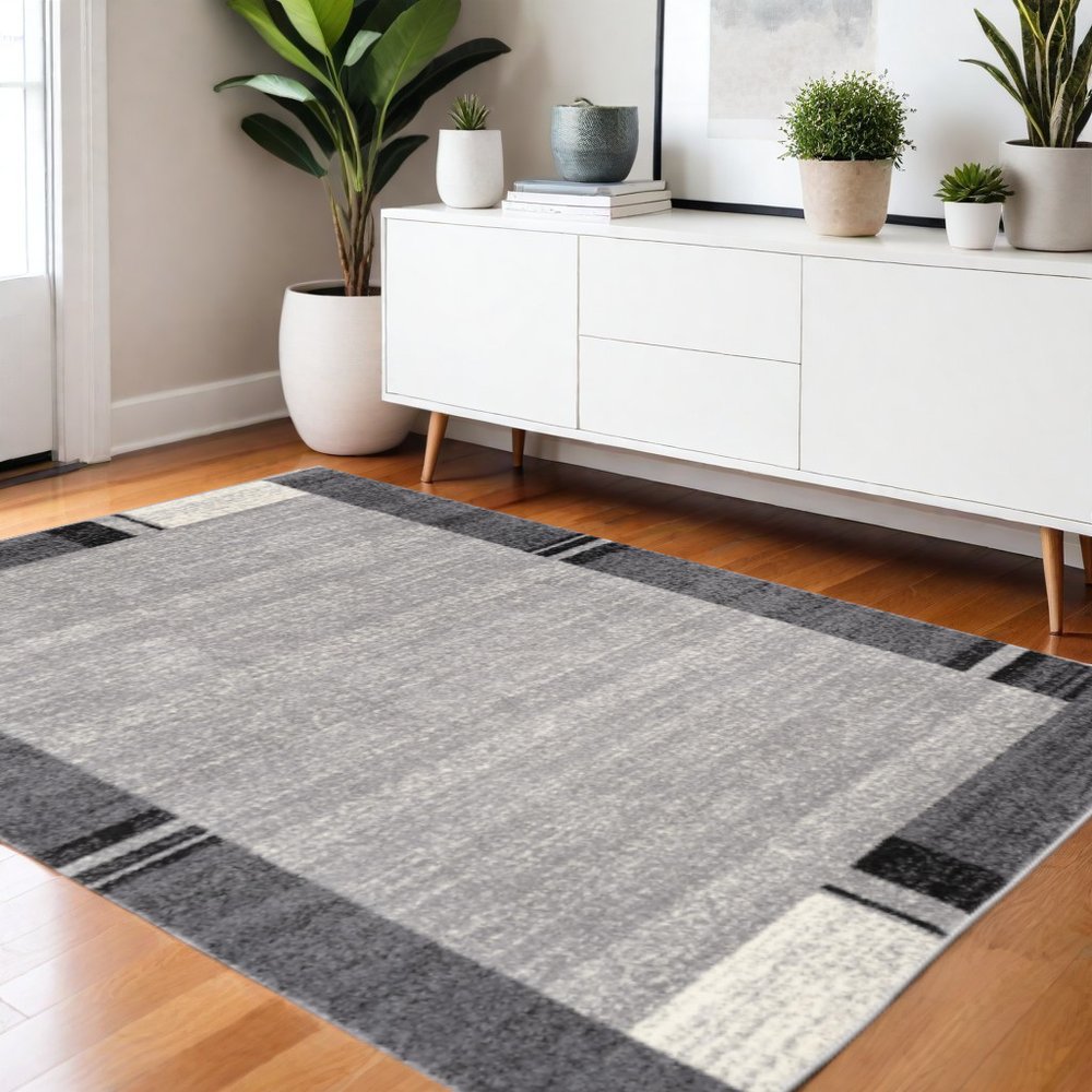 8' X 11' Gray Modern Bordered Area Rug