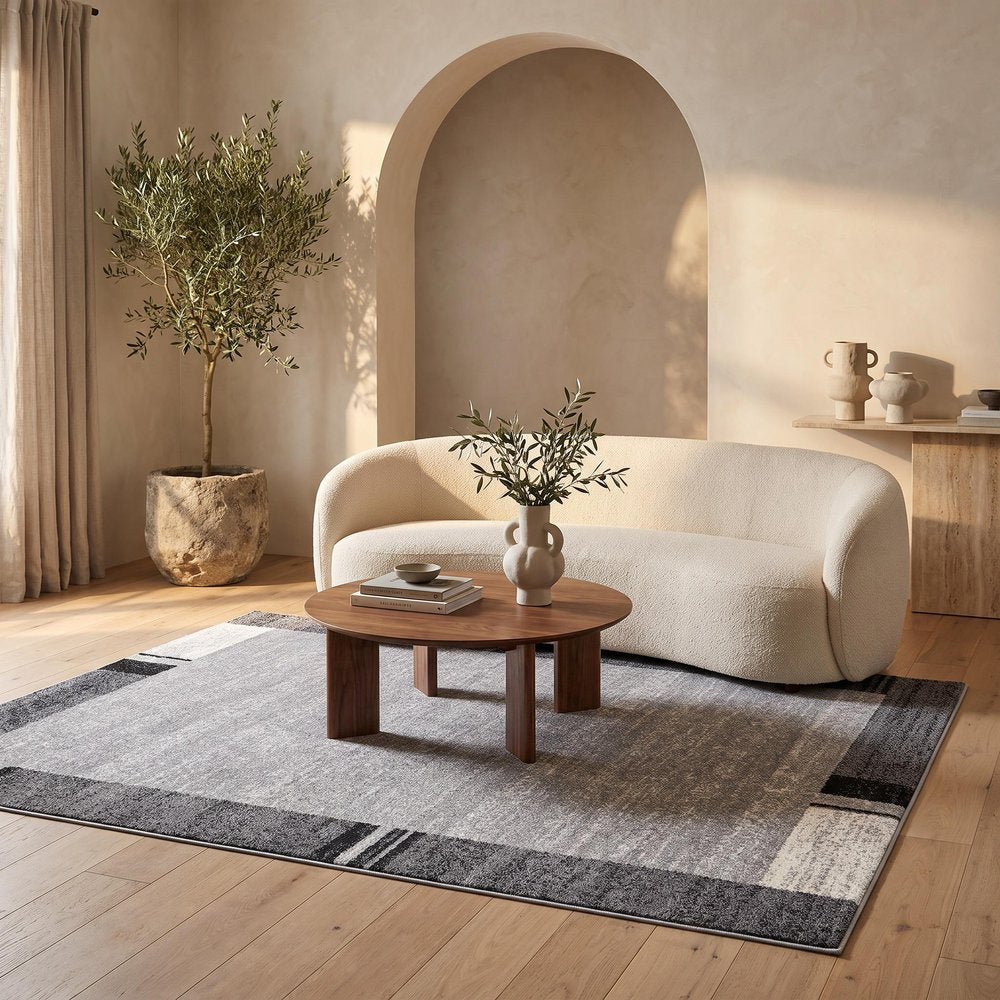 4' X 6' Gray Modern Bordered Area Rug