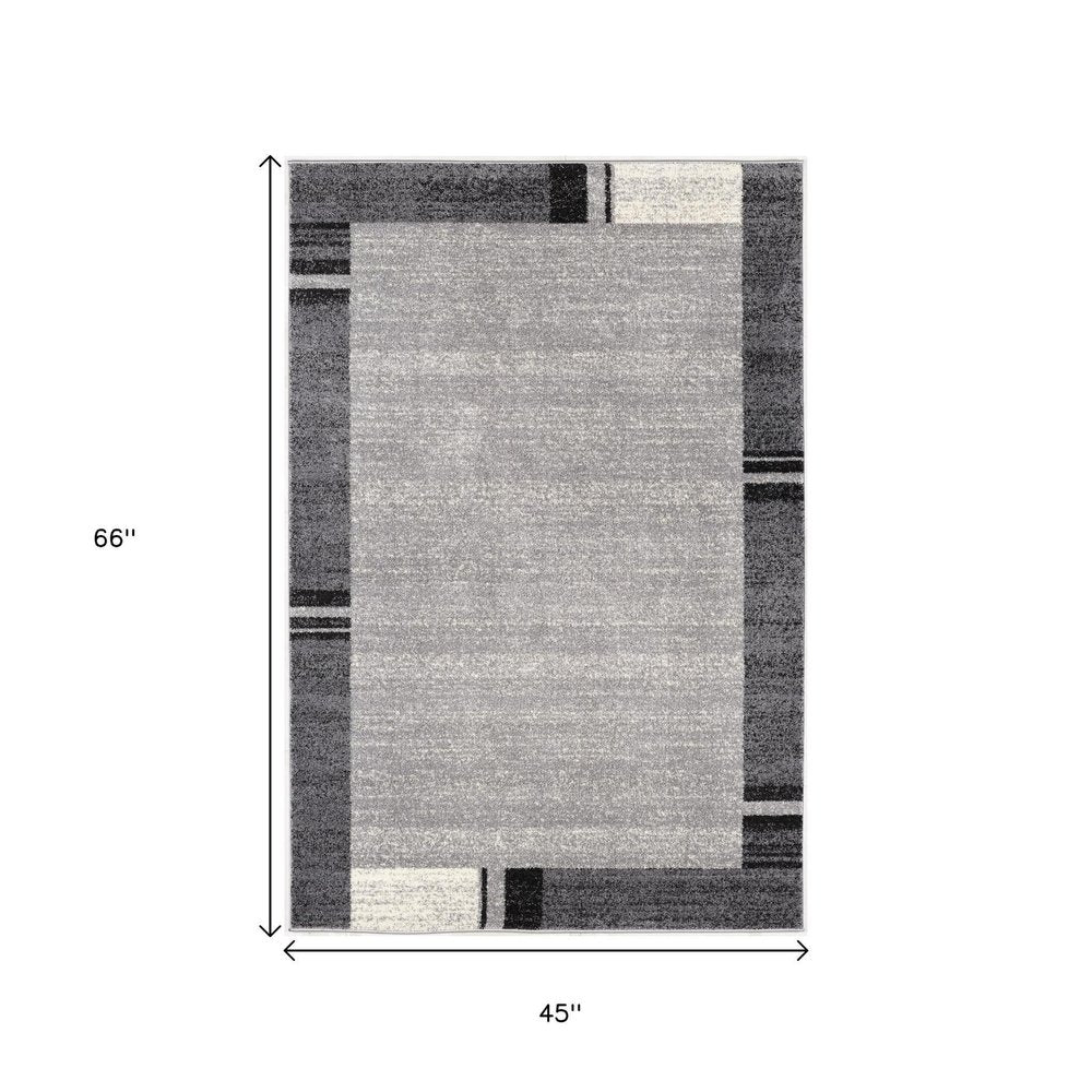 4' X 6' Gray Modern Bordered Area Rug