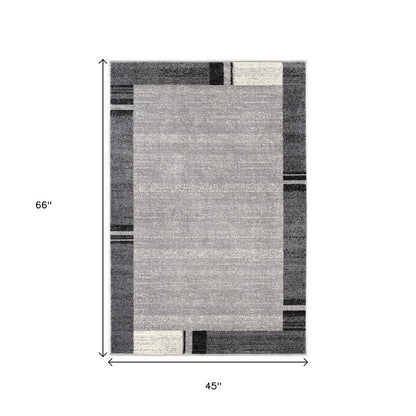 4' X 6' Gray Modern Bordered Area Rug