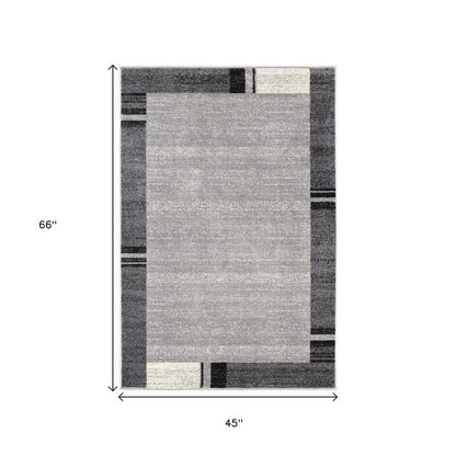 4' X 6' Gray Modern Bordered Area Rug