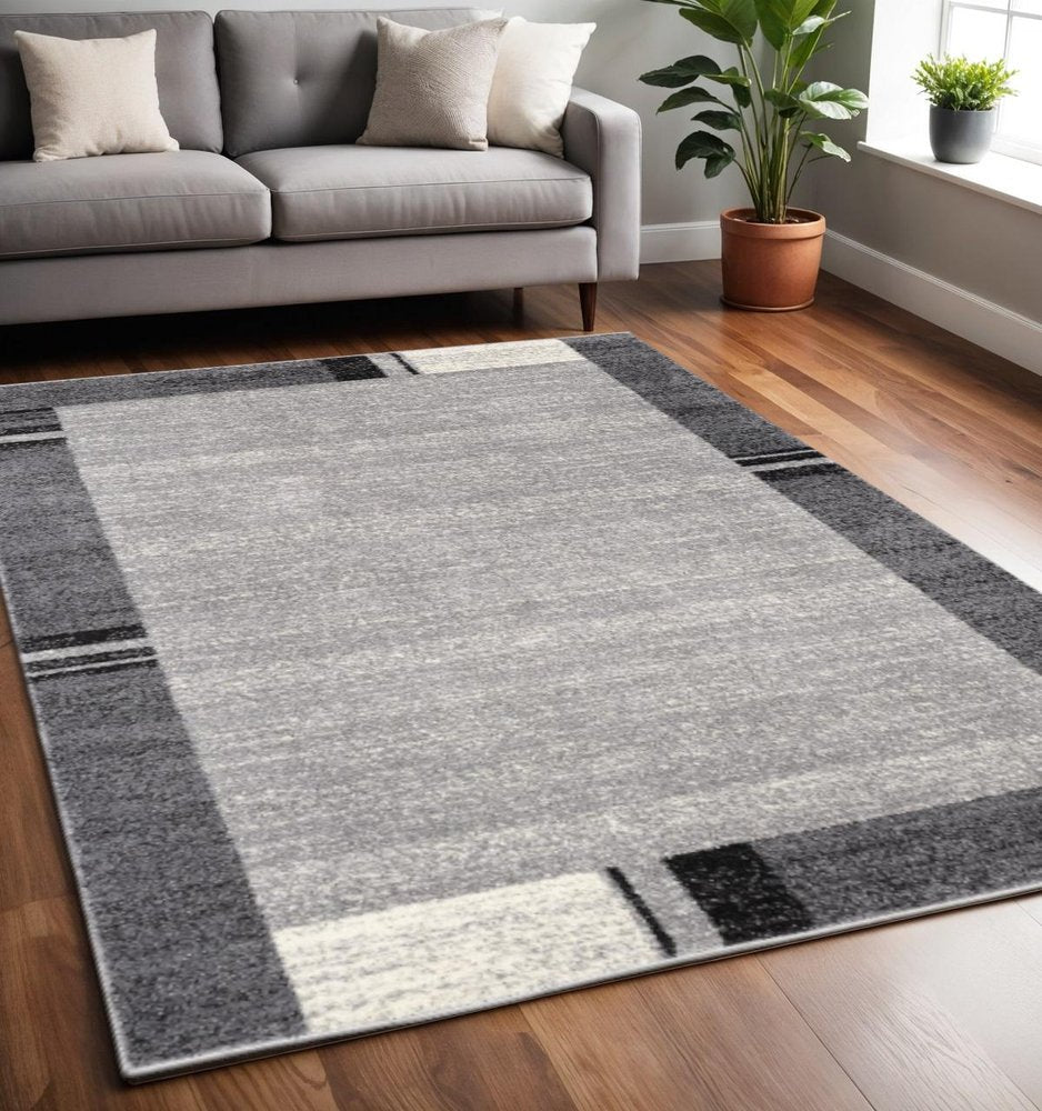 4' X 6' Gray Modern Bordered Area Rug