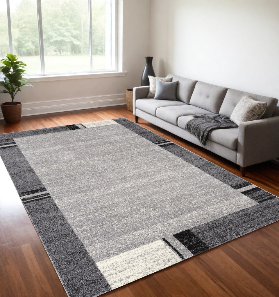 5' X 8' Gray Modern Bordered Area Rug