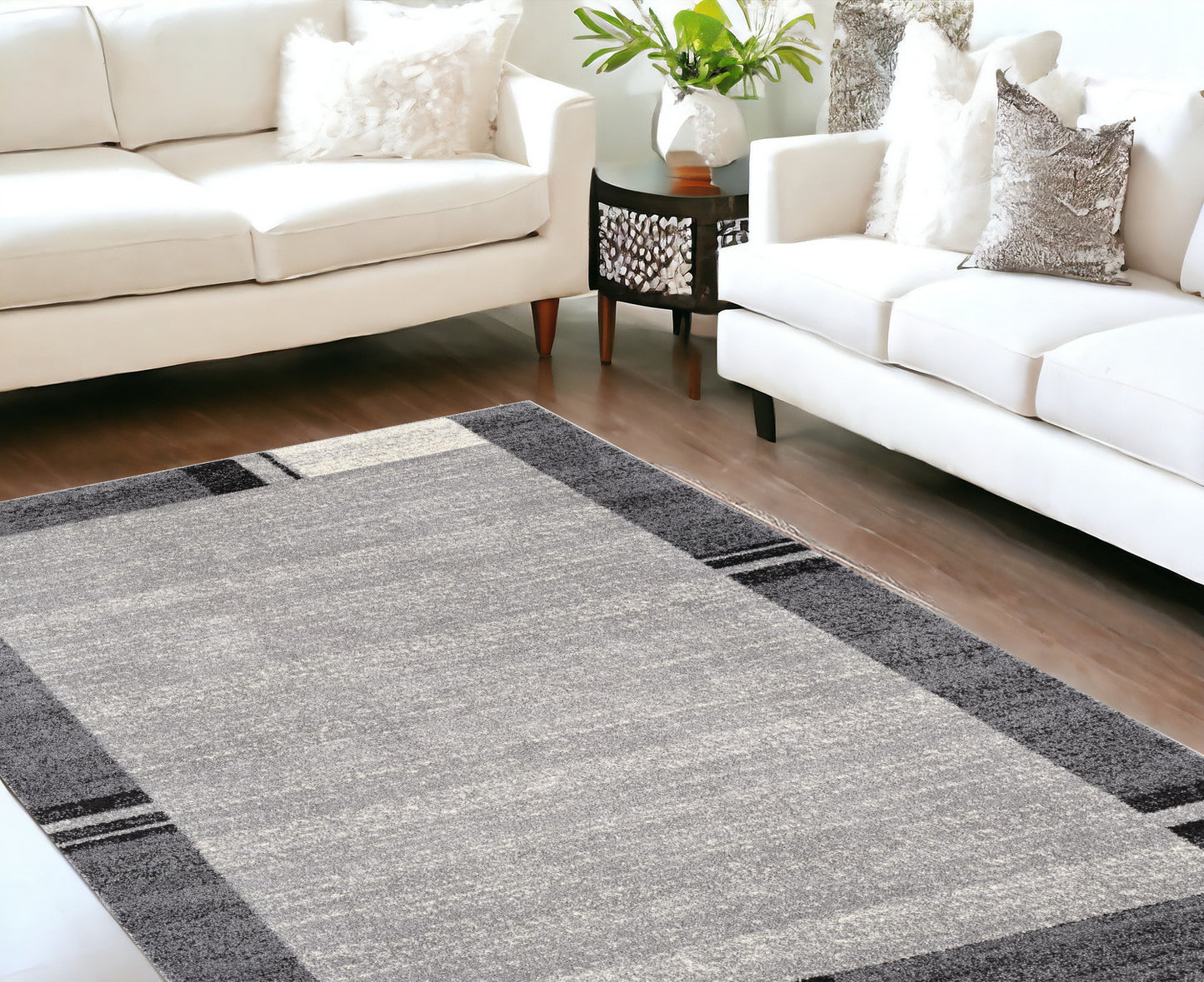 5' X 8' Gray Modern Bordered Area Rug