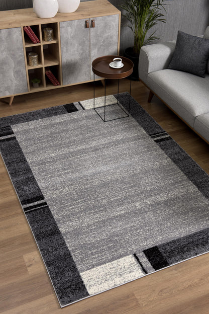 5' X 8' Gray Modern Bordered Area Rug