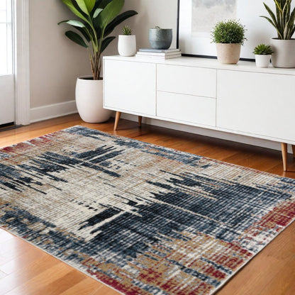 4' X 6' Blue And Ivory Abstract Area Rug