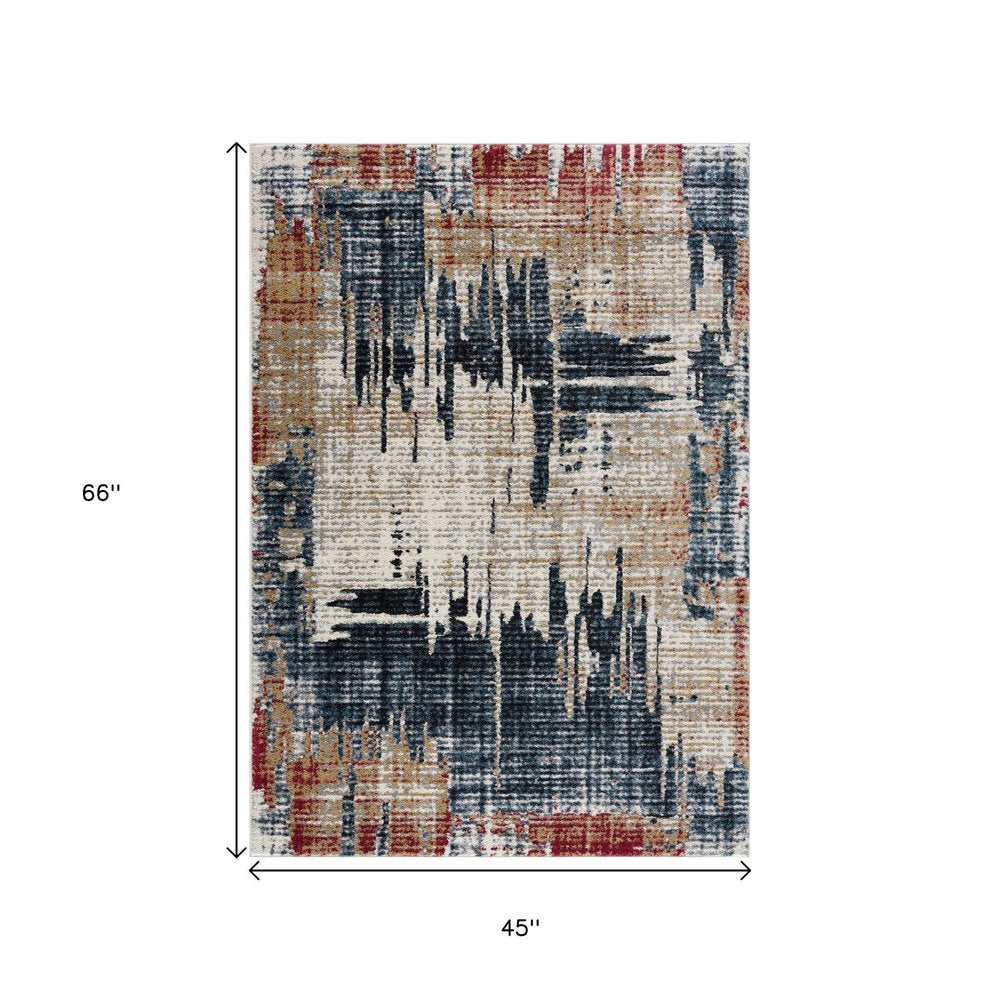 4' X 6' Blue And Ivory Abstract Area Rug
