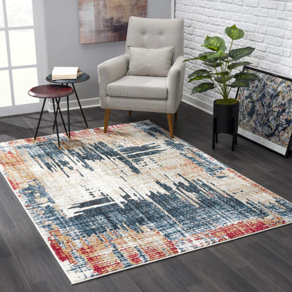 4' X 6' Blue And Ivory Abstract Area Rug