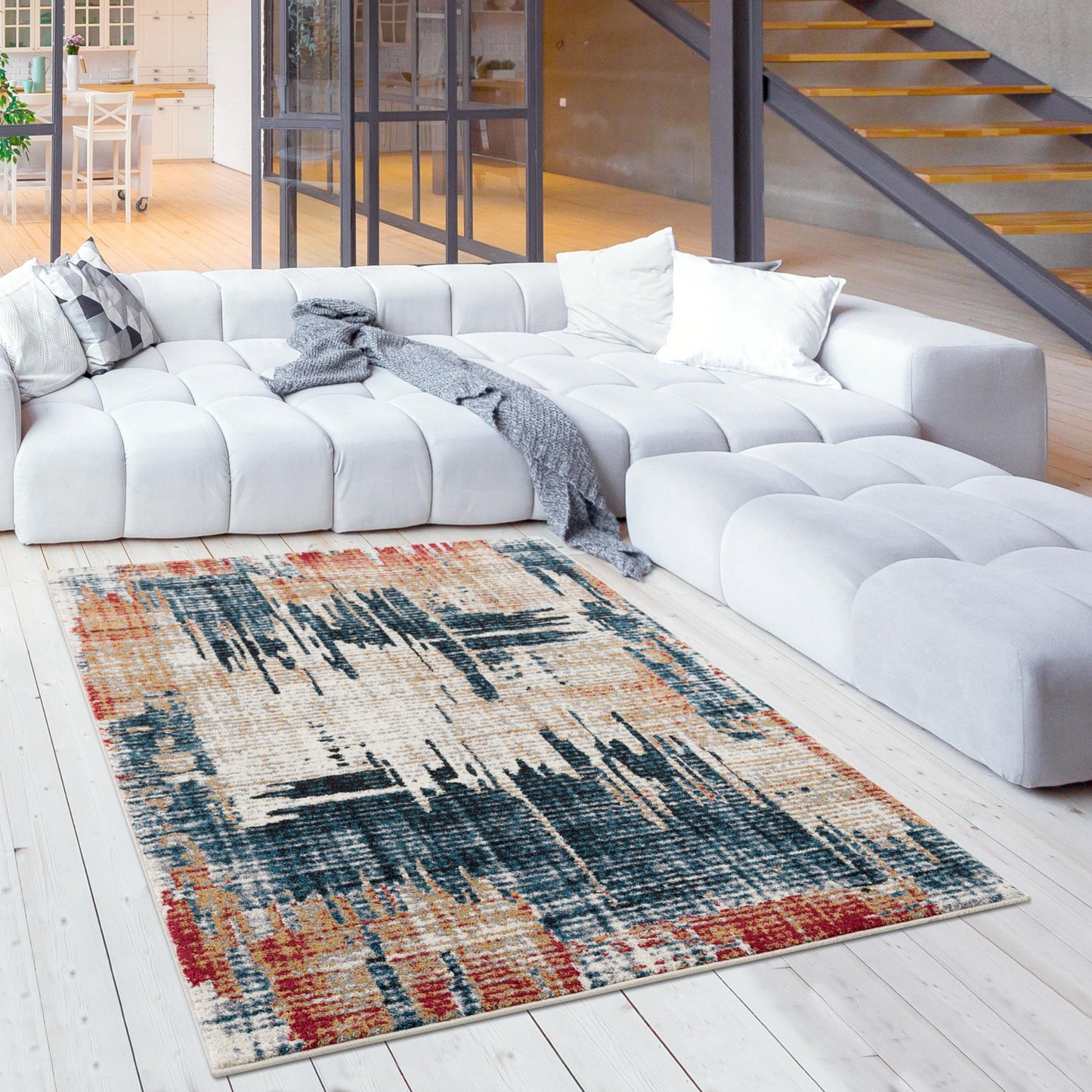 4' X 6' Blue And Ivory Abstract Area Rug