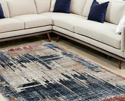 4' X 6' Blue And Ivory Abstract Area Rug