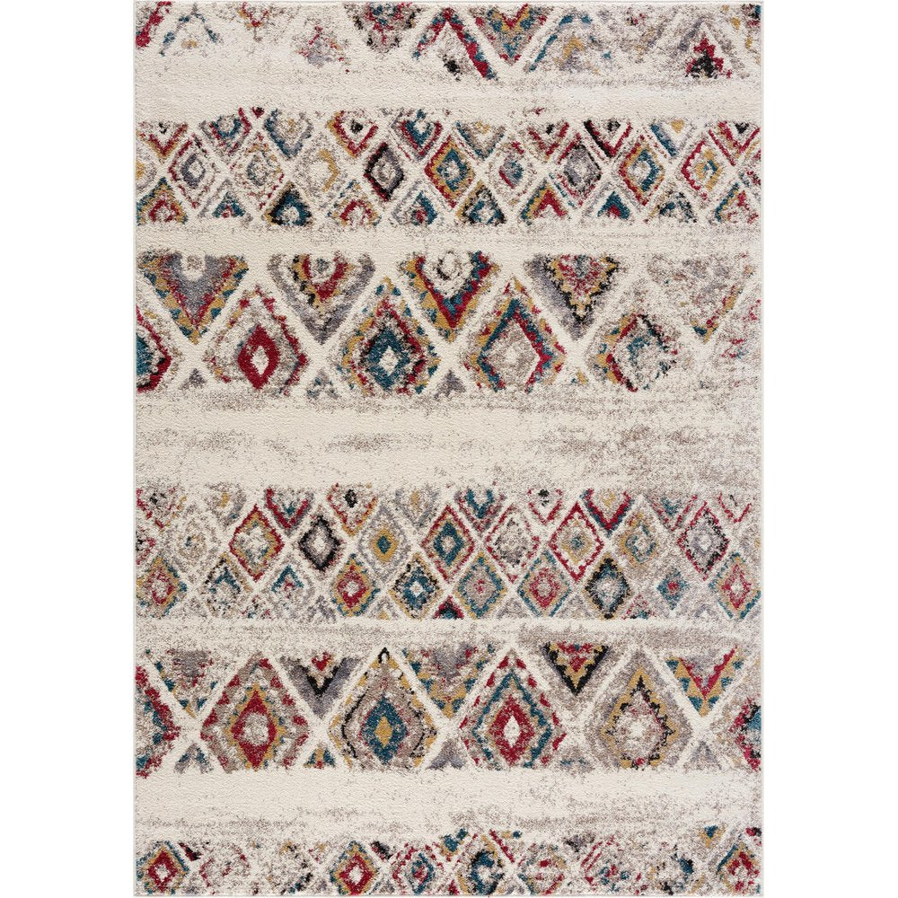 5' Cream Round Southwestern Power Loom Area Rug