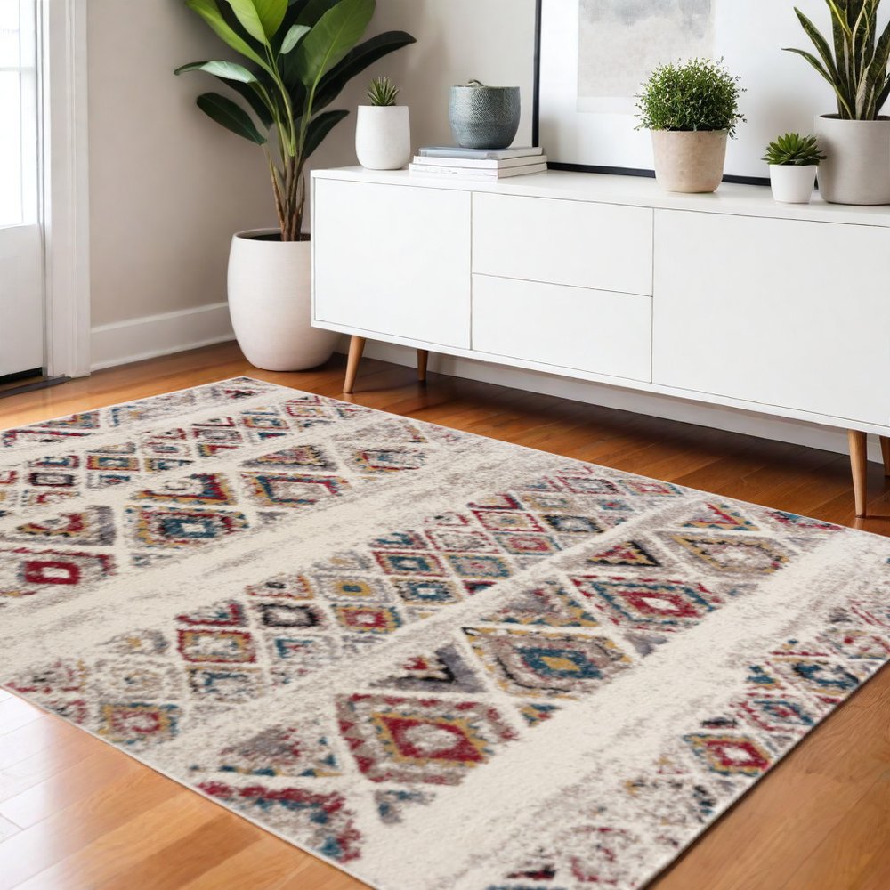 5' Cream Round Southwestern Power Loom Area Rug