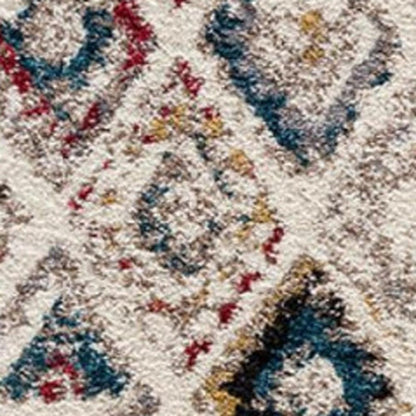 5' Cream Round Southwestern Power Loom Area Rug