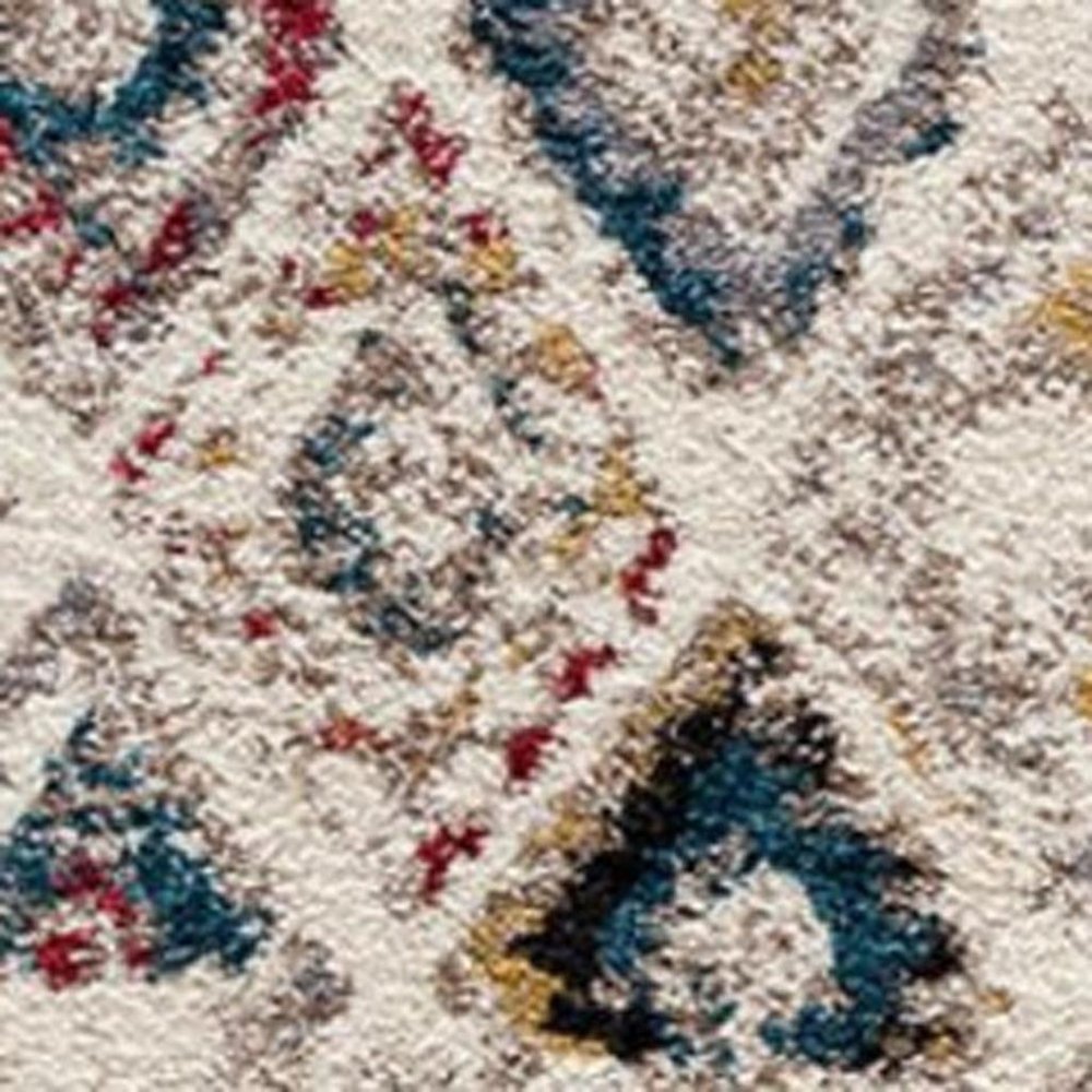 5' Cream Round Southwestern Power Loom Area Rug