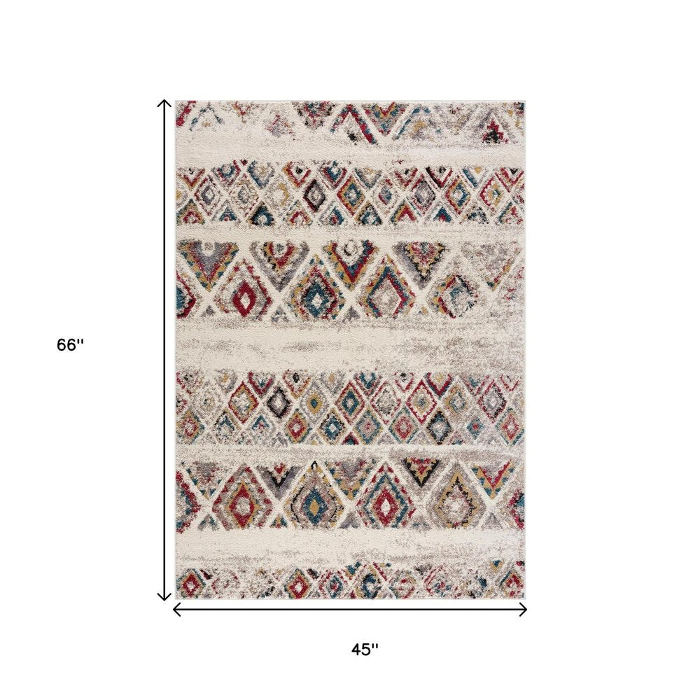 5' Cream Round Southwestern Power Loom Area Rug
