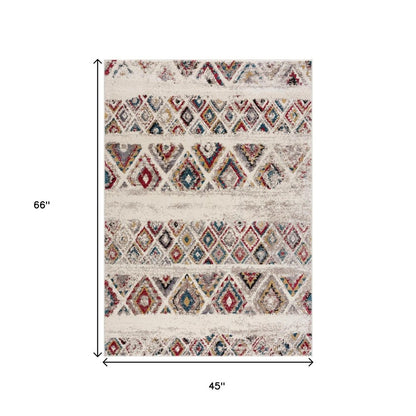 5' Cream Round Southwestern Power Loom Area Rug