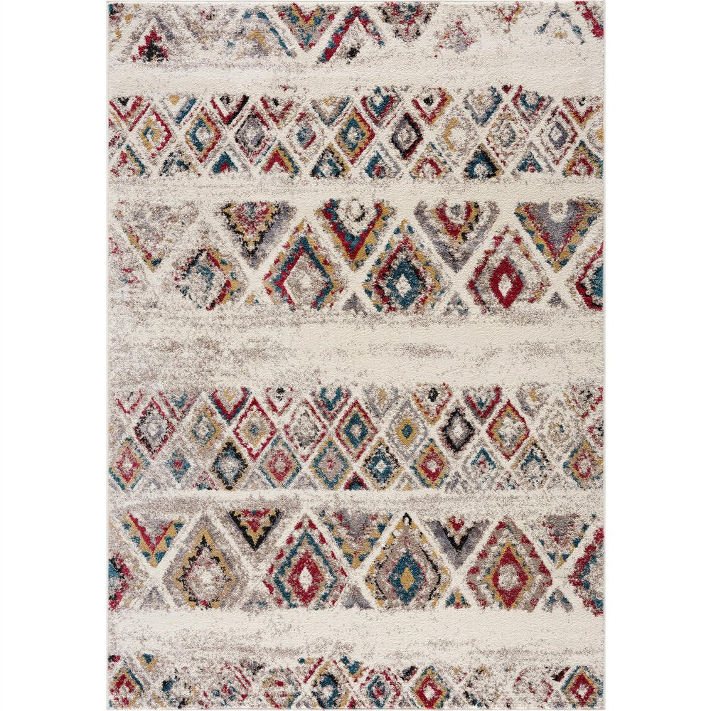 5' Cream Round Southwestern Power Loom Area Rug
