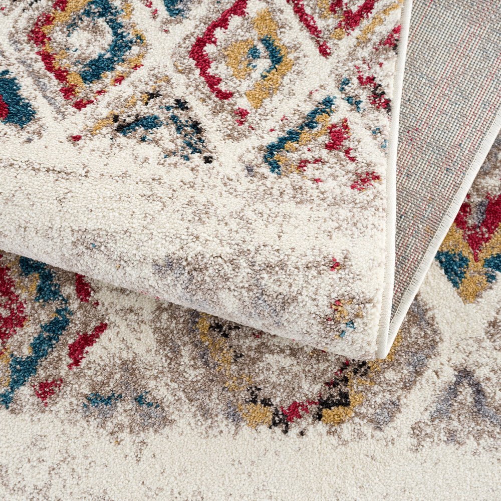 5' Cream Round Southwestern Power Loom Area Rug