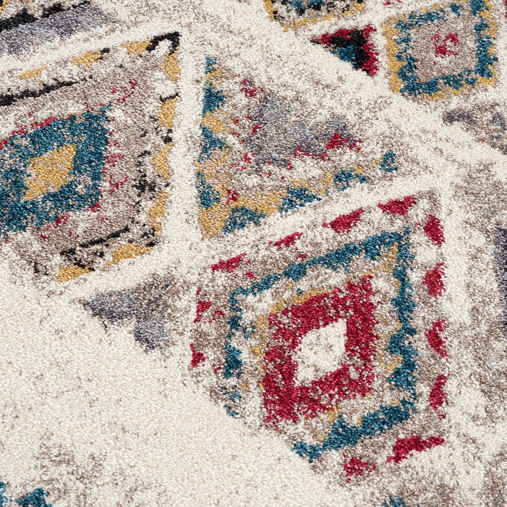 5' Cream Round Southwestern Power Loom Area Rug