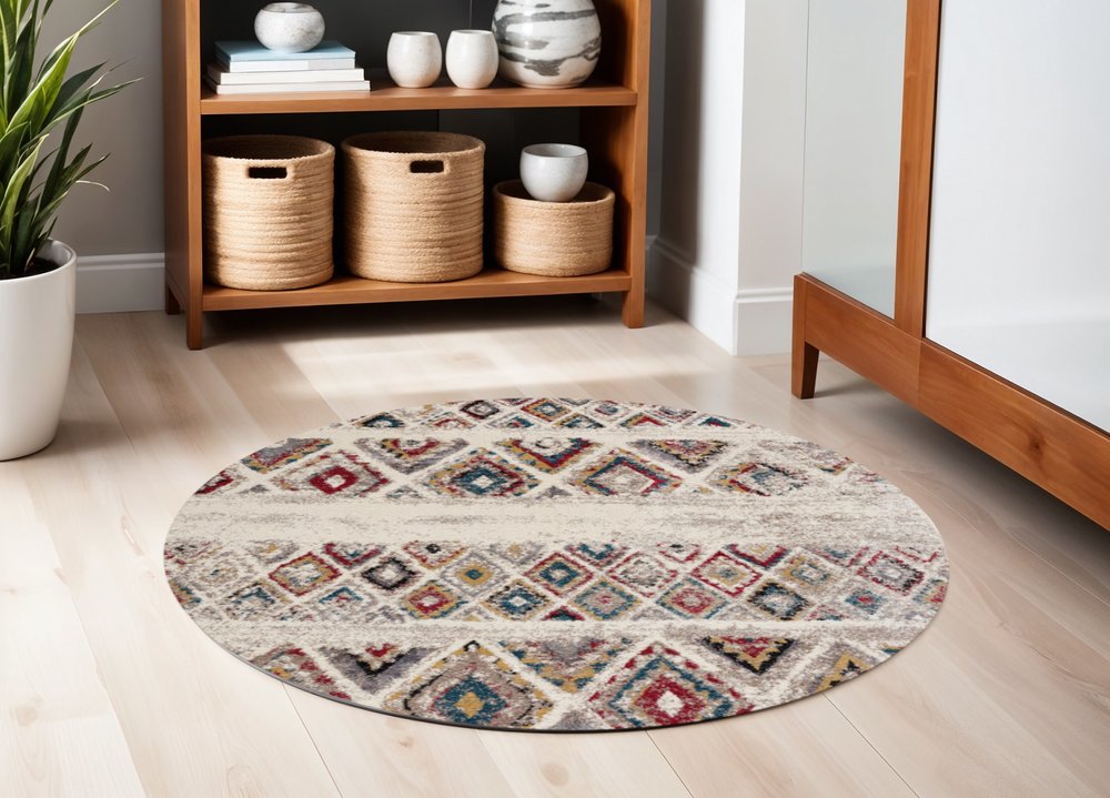 8' X 11' Cream Southwestern Area Rug