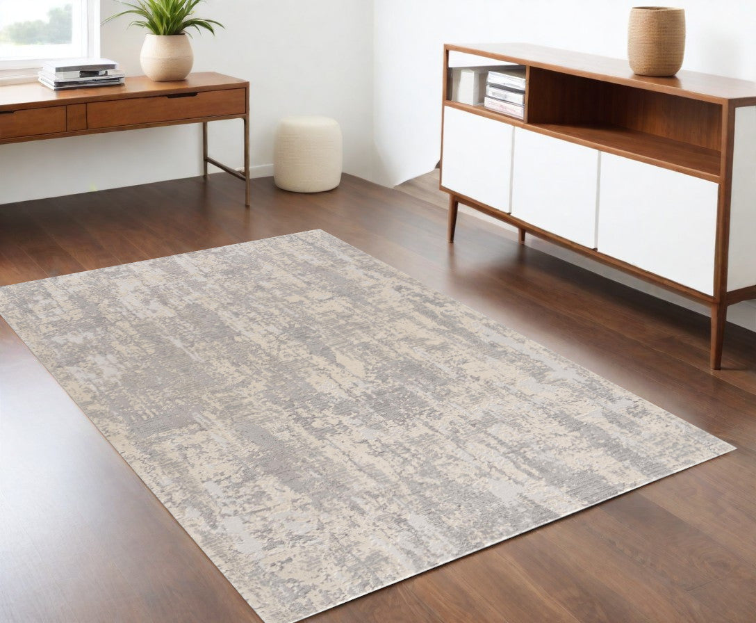 3' X 5' Gray Abstract Dhurrie Area Rug