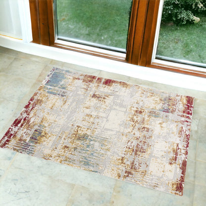 4' X 6' Abstract Beige And Gold Modern Area Rug