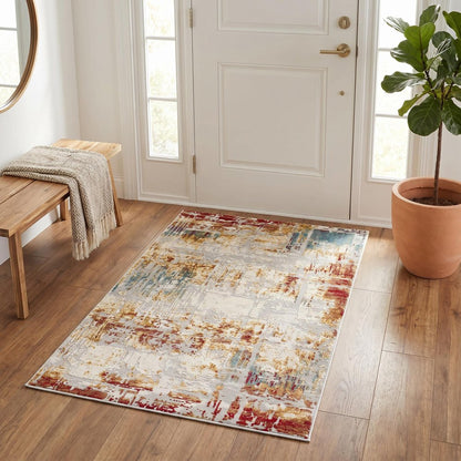 4' X 6' Abstract Beige And Gold Modern Area Rug