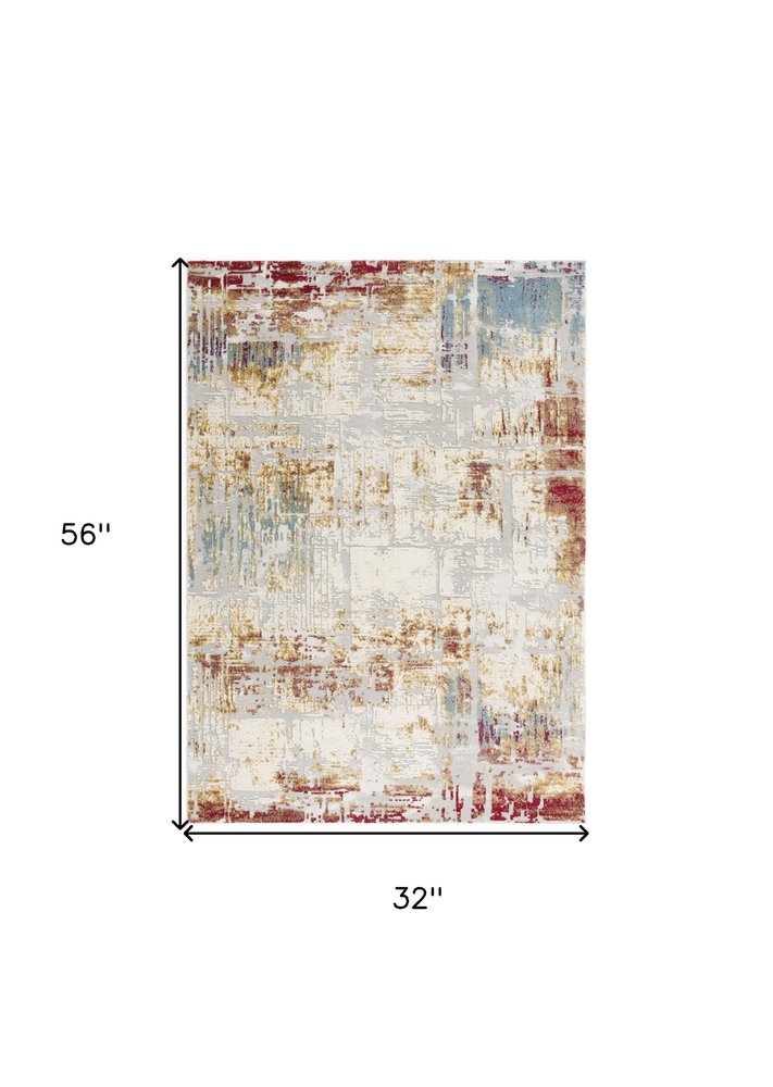 4' X 6' Abstract Beige And Gold Modern Area Rug
