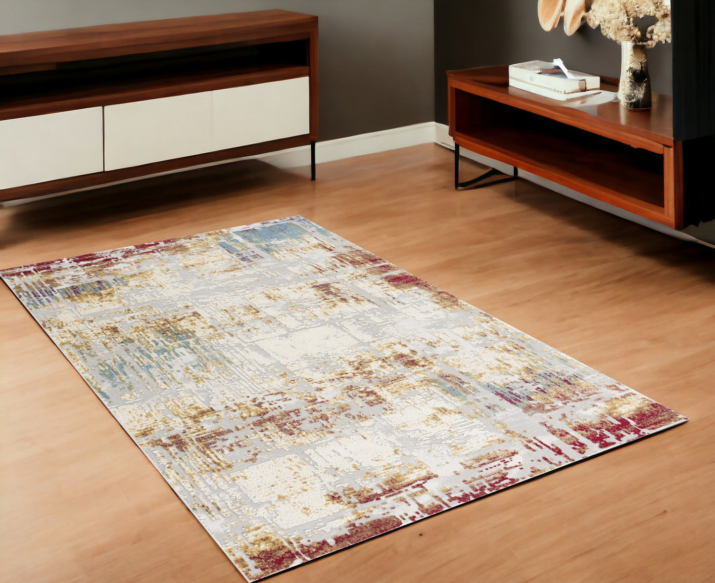 3' X 5' Beige And Gold Abstract Area Rug