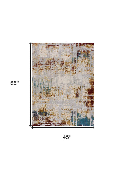 3' X 5' Beige And Gold Abstract Area Rug