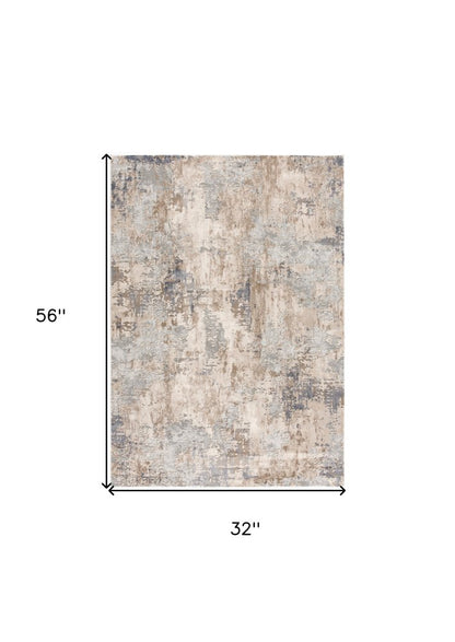 7' X 10' Beige And Ivory Abstract Area Rug