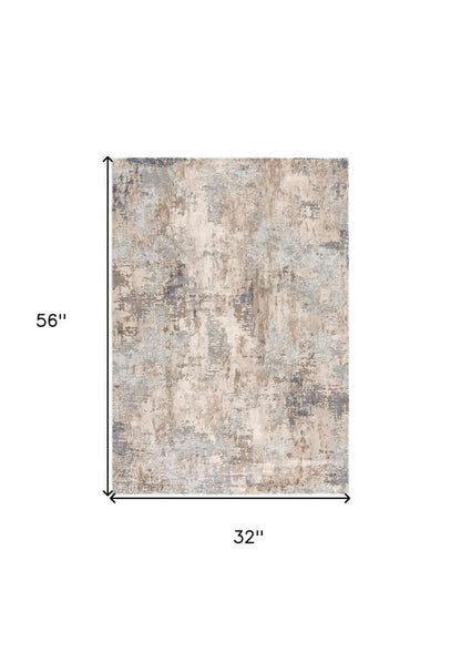 5' X 8' Beige And Ivory Abstract Area Rug