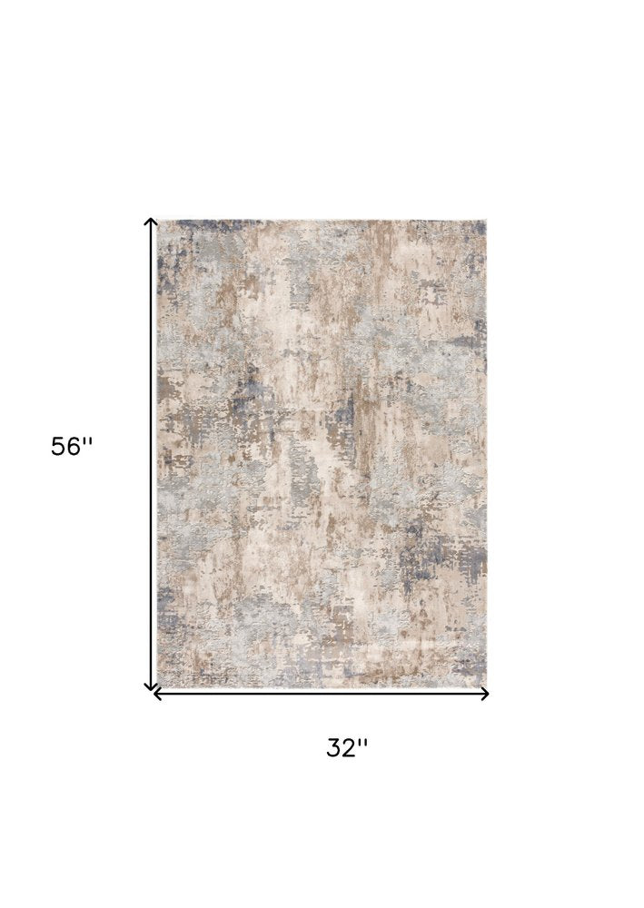 7' X 10' Beige And Ivory Abstract Area Rug