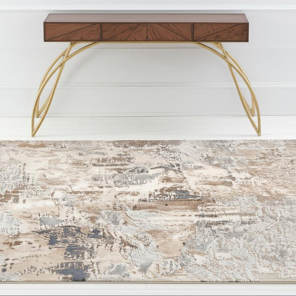 3' X 5' Beige Abstract Dhurrie Area Rug