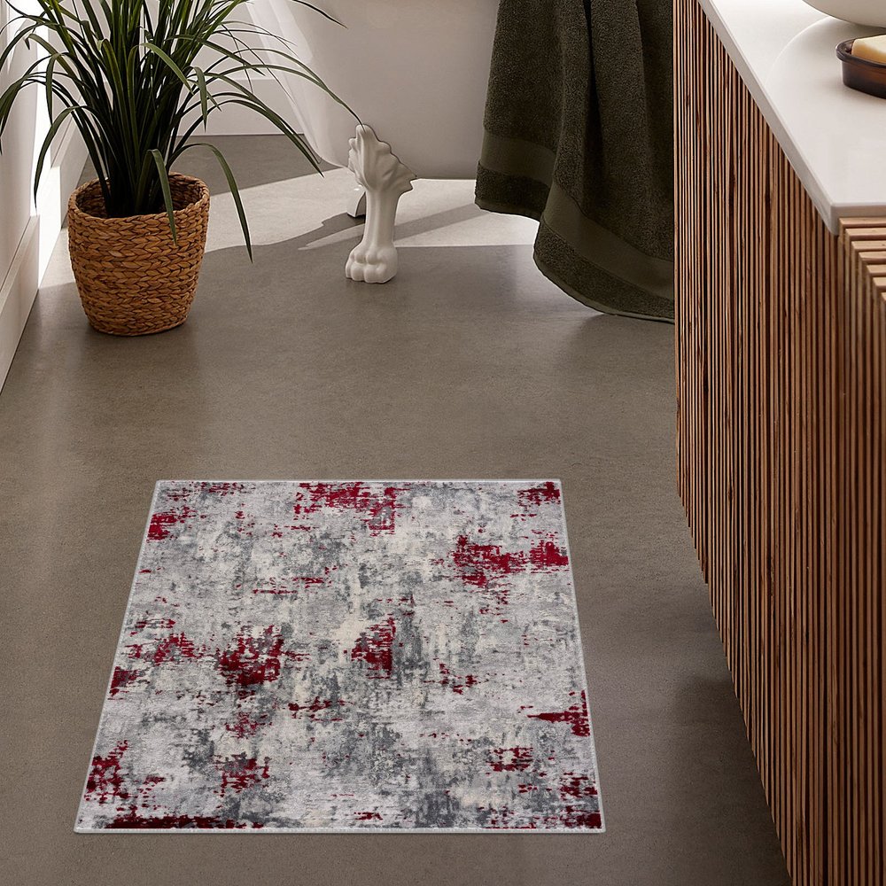 4' X 6' Red Abstract Dhurrie Area Rug