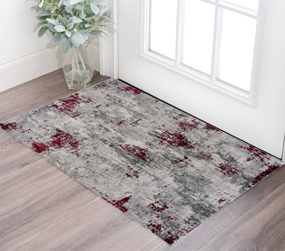 4' X 6' Red Abstract Dhurrie Area Rug
